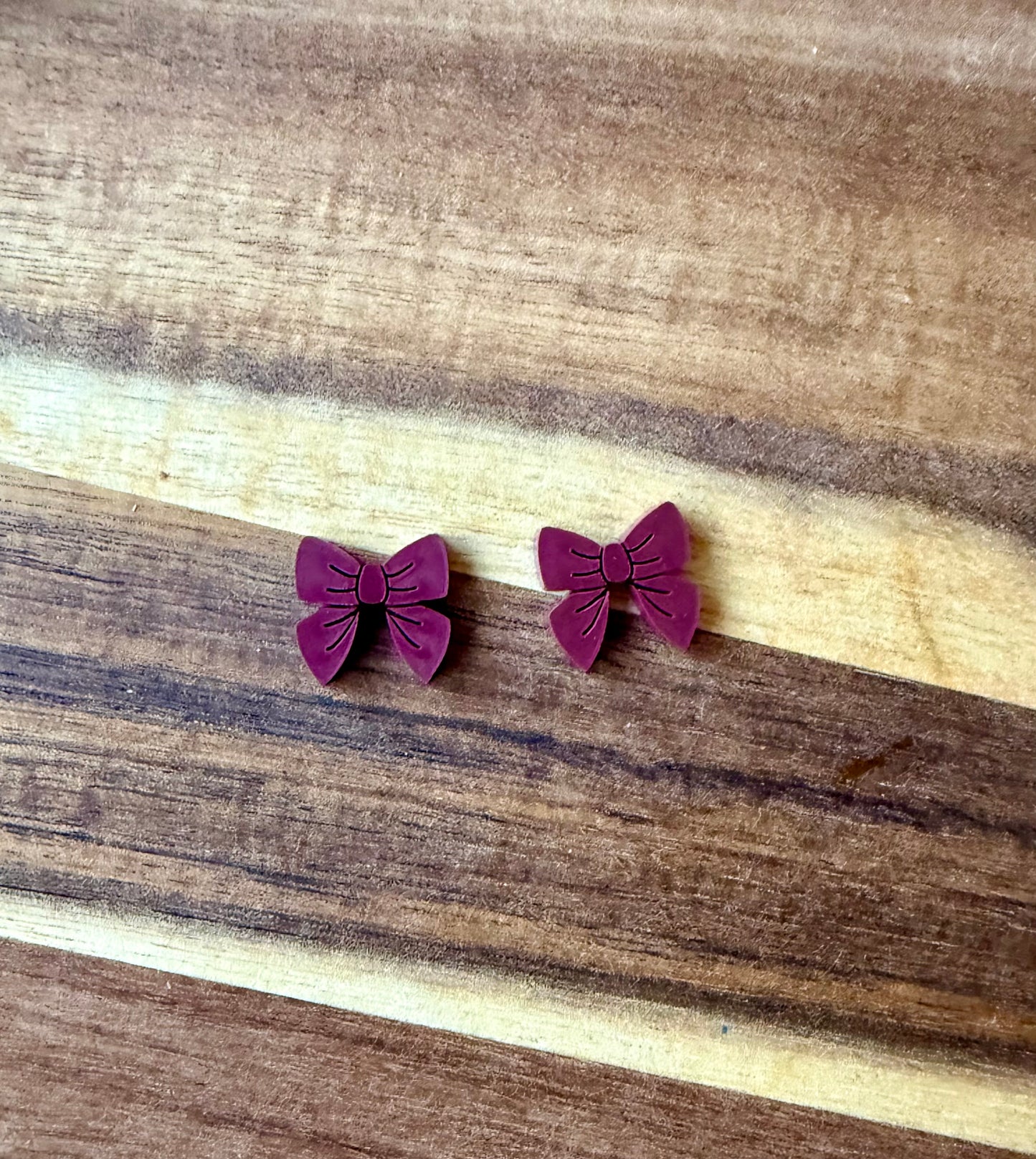 Burgundy Bow Studs