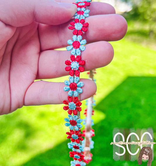 Red and Blue Floral Thin Headband