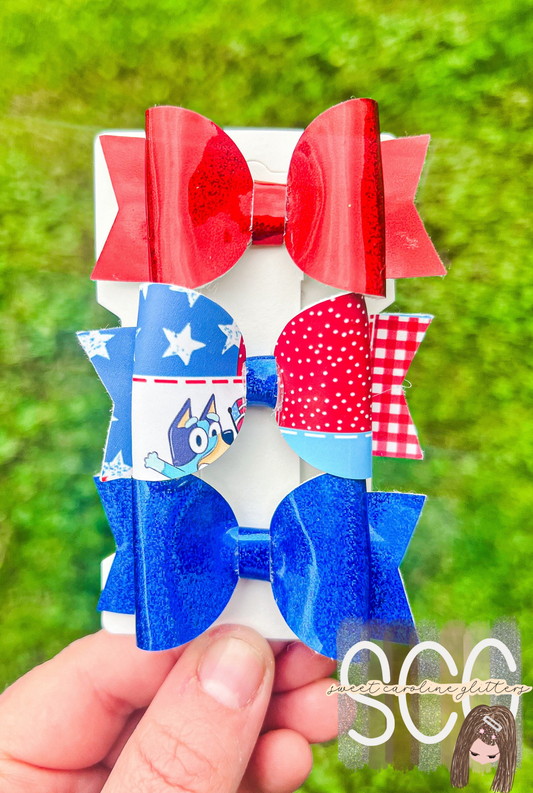 Red White Blue Dog Bows - 3 inch