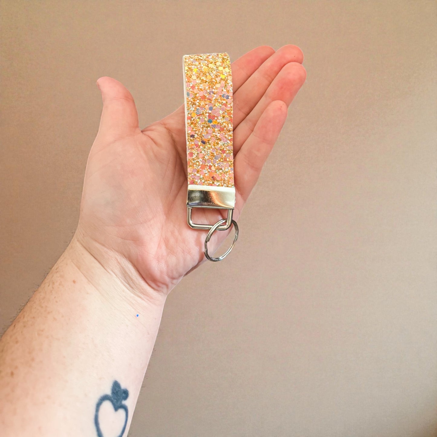 Tan Gold Glitter Wristlet Keychain